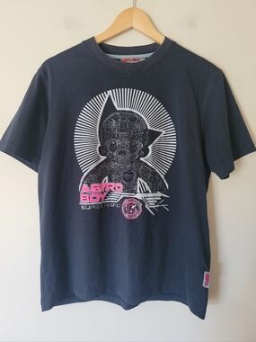 Retro Tezuka Japan Astro Boy Black Cotton Tee  T-shirt Superhero Graphic Large
